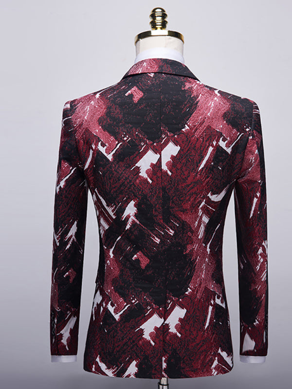 Abstract print blazer suit set featuring a lapel collar and nylon polyamide fabric