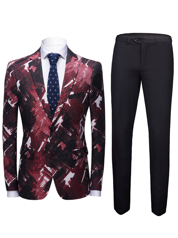 Men’s suit with patterned jacket featuring lapel collar and nylon polyamide fabric