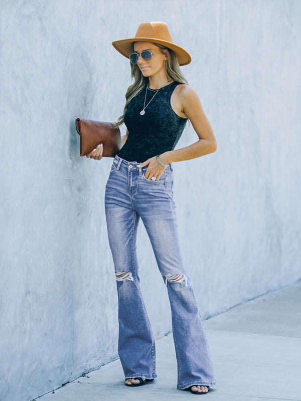 American style bootcut women’s jeans high waist slimming ripped jeans