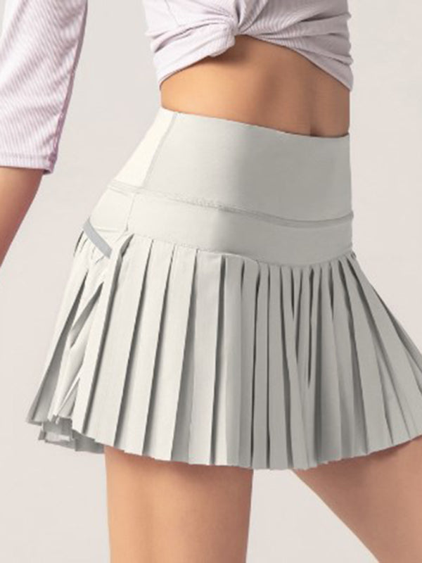 Anti-exposure outdoor quick-drying pocket culottes sports shorts tennis pleated skirt - Grey / XS