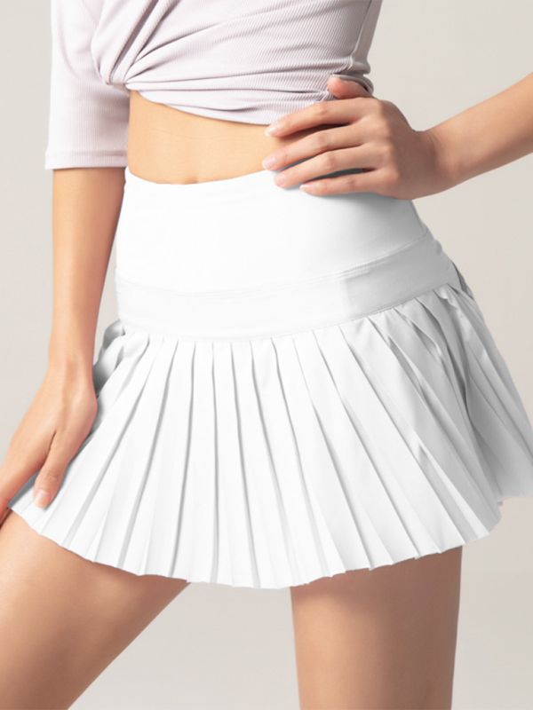 Anti-exposure outdoor quick-drying pocket culottes sports shorts tennis pleated skirt - White / XS