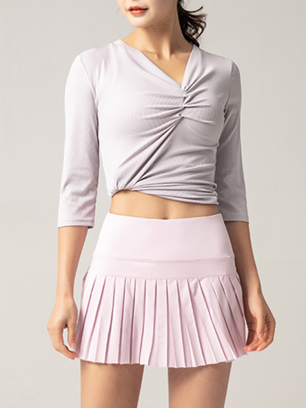 Anti-exposure outdoor quick-drying pocket culottes sports shorts tennis pleated skirt - Pink / XS