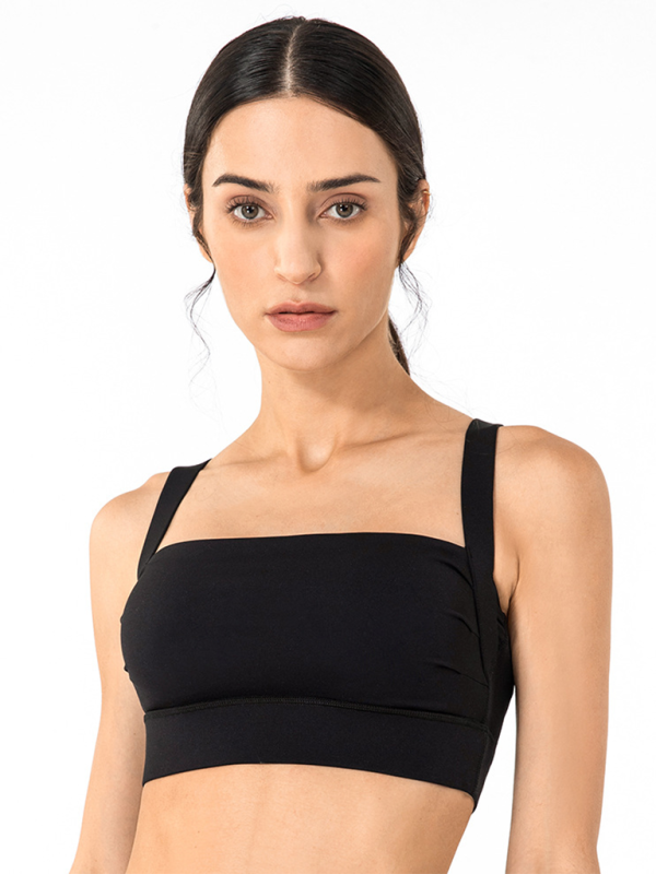 Anti-hunchback posture correction with chest pad sports bra fitness back yoga vest bra - Black / S