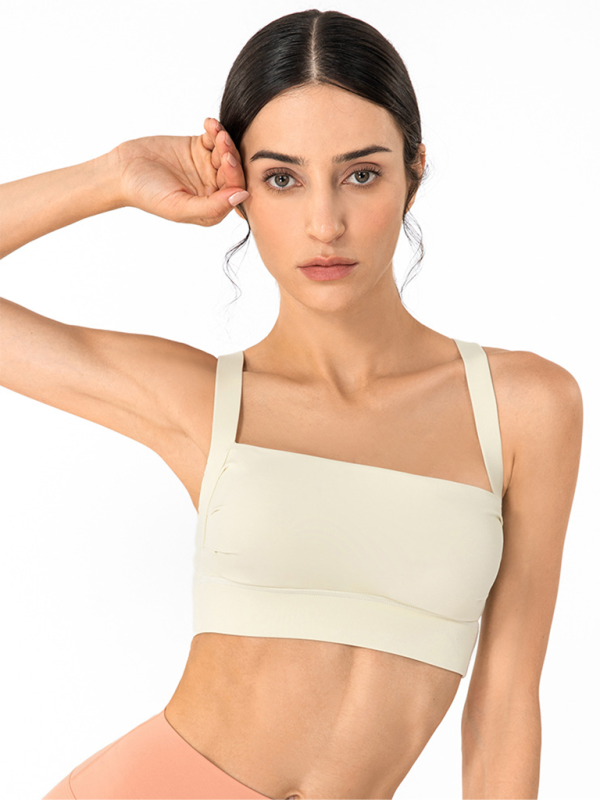 Anti-hunchback posture correction with chest pad sports bra fitness back yoga vest bra - Cracker khaki / S