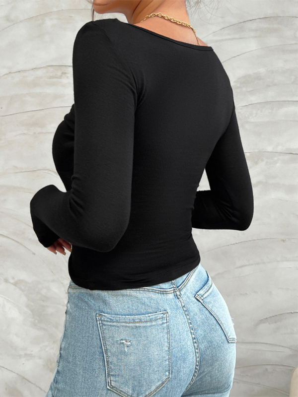 Black long-sleeved top with weaving type details from Autumn and Winter Y2K collection