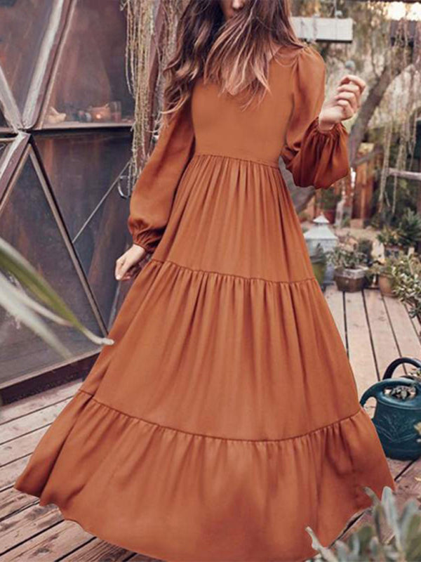 Autumn Temperament Women’S Large Swing Dress - Brown / M