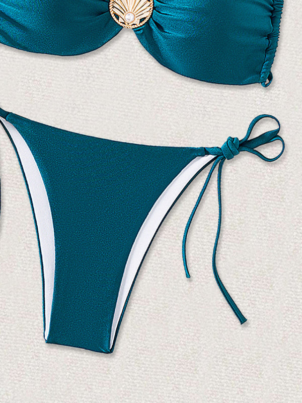 Backless Metal Pin Bikini teal bikini set for stylish summer beachwear