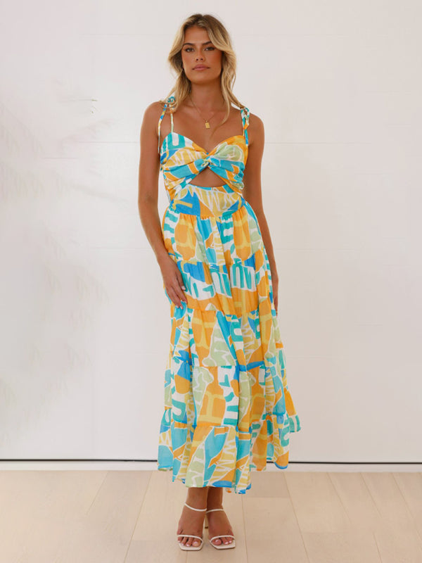 Colorful patterned maxi dress from Beach Holiday Long Dress Sexy Hot Girl Suspender Dress collection