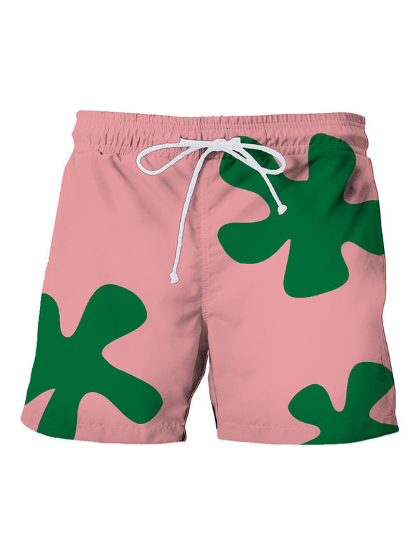 Beach Shorts Men’s Casual Vacation Printed Shorts - Pink / S