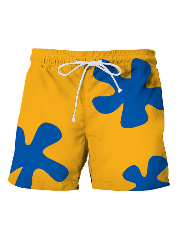 Beach Shorts Men’s Casual Vacation Printed Shorts - Yellow / S