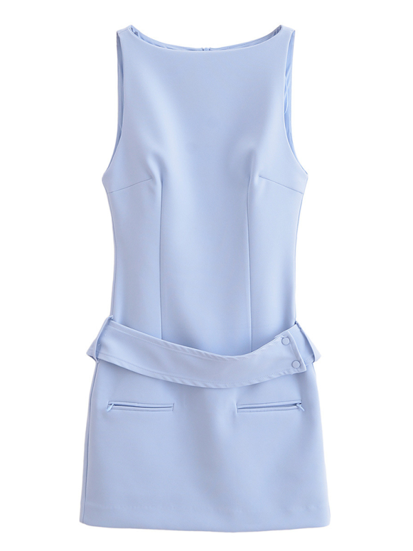 Belted fitted dress - Blue / XS