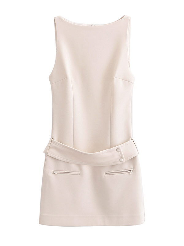 Belted fitted dress - Cream / XS