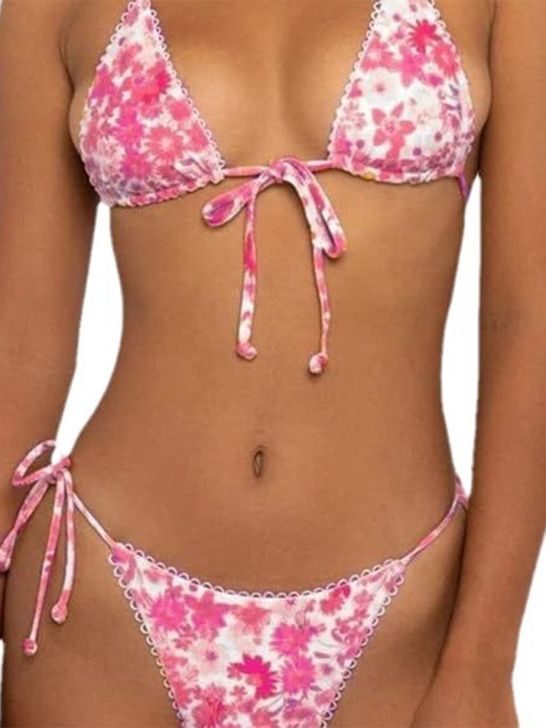 Bikini women’s split sexy floral high-end fashion swimsuit bikini beach swimsuit - Pink purple / S