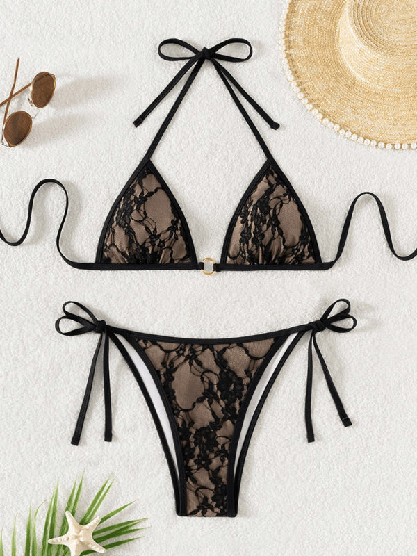 Black lace and nude backless bikini - Pattern2 / S