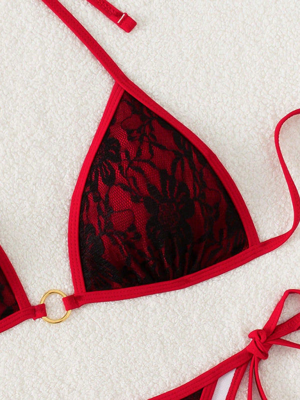 Red and black lace bikini top from Black Lace and Red Backless Bikini collection