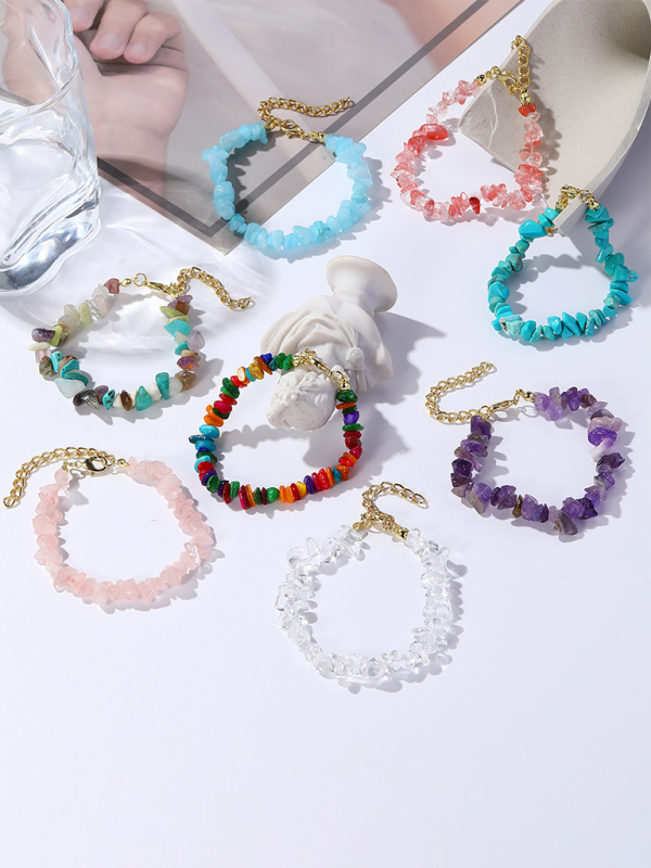 Bohemian Colorful Gravel Bracelet Natural Stone Bracelet - Blue / FREESIZE