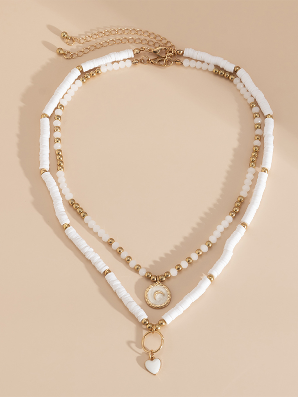 Bohemian retro temperament soft clay necklace ethnic style simple love crystal necklace - Golden / FREESIZE