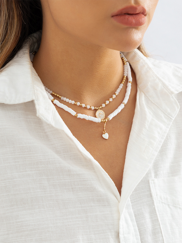 Bohemian retro temperament soft clay necklace ethnic style simple love crystal necklace - Golden / FREESIZE