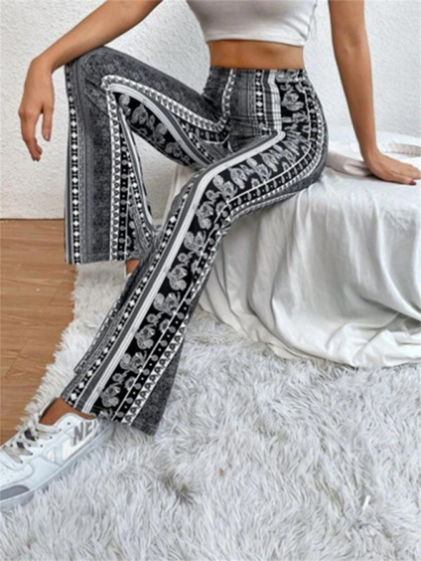 Boho Printed Skinny Micro Slim Sexy Casual Pants - Black / XS