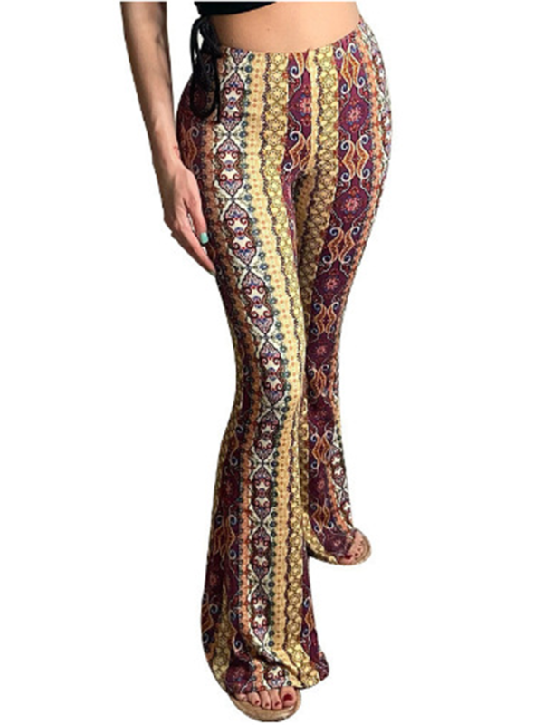 Boho Printed Skinny Micro Slim Sexy Casual Pants - Ginger yellow / XS