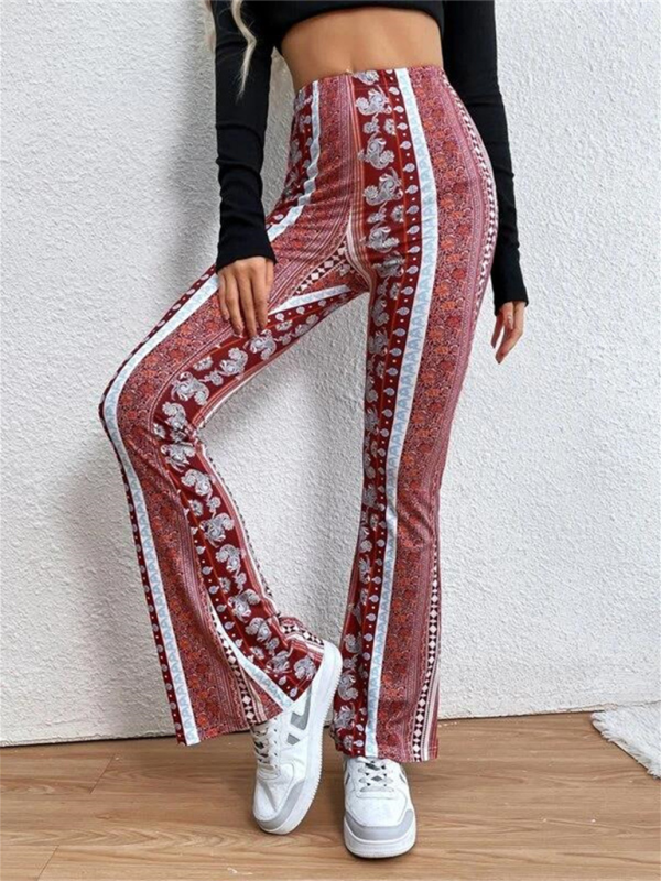 Boho Printed Skinny Micro Slim Sexy Casual Pants - Red / XS