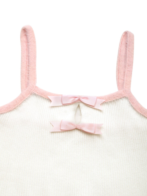 White tank top with pink trim and bows made of comfortable viscose fiber for Girls