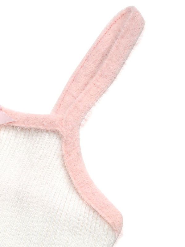 Fuzzy white and pink bunny ear made from viscose fiber for Bowknot suspenders vest