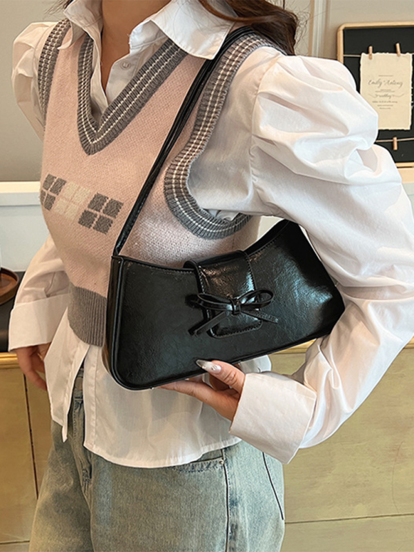 Bowknot underarm shoulder bag small square handbag - Black / FREESIZE