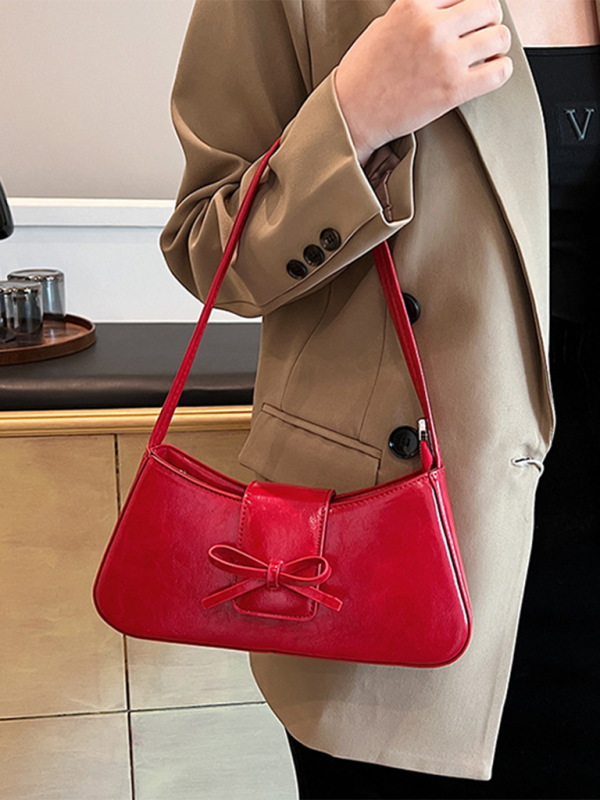 Bowknot underarm shoulder bag small square handbag - Red / FREESIZE