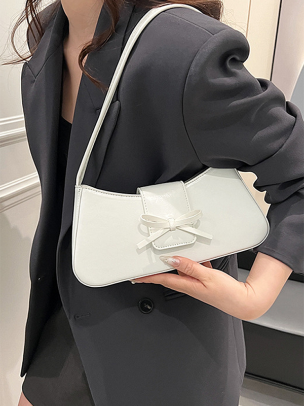 Bowknot underarm shoulder bag small square handbag - White / FREESIZE