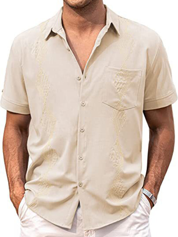 British Thin Shirt Short Sleeve Youth Popular Lapel Men’s Shirt - Khaki / M