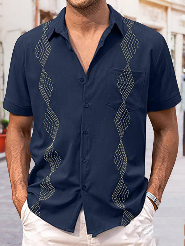 British Thin Shirt Short Sleeve Youth Popular Lapel Men’s Shirt - Purplish blue navy / M