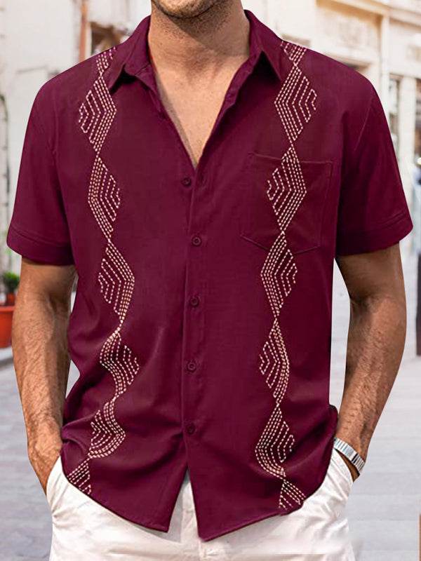 British Thin Shirt Short Sleeve Youth Popular Lapel Men’s Shirt - Red / M