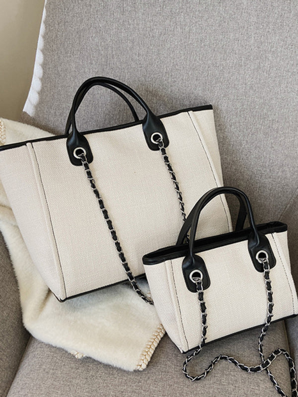 Bucket women’s bag large capacity portable single shoulder diagonal chain tote bag - White / F