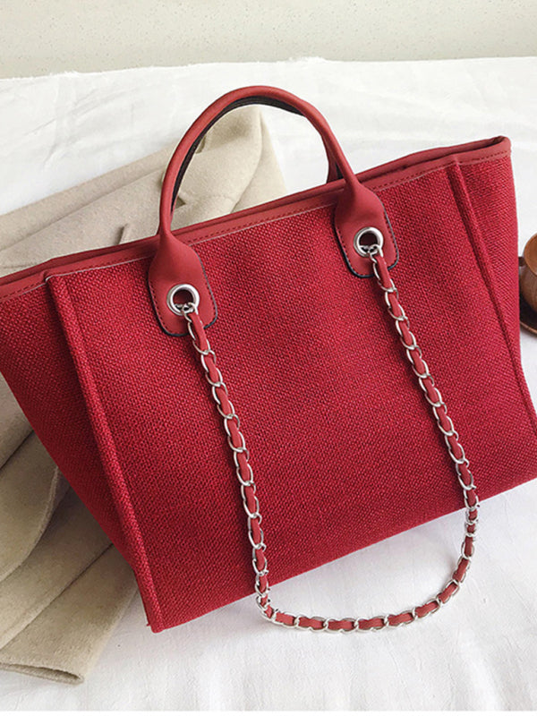 Bucket women’s bag large capacity portable single shoulder diagonal chain tote bag - Red / F
