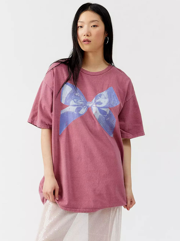 Butterfly T-shirt for women simple style round neck and short sleeves - Rose / S