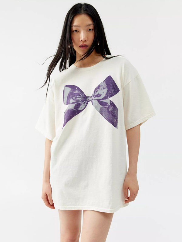 Butterfly T-shirt for women simple style round neck and short sleeves - White / S