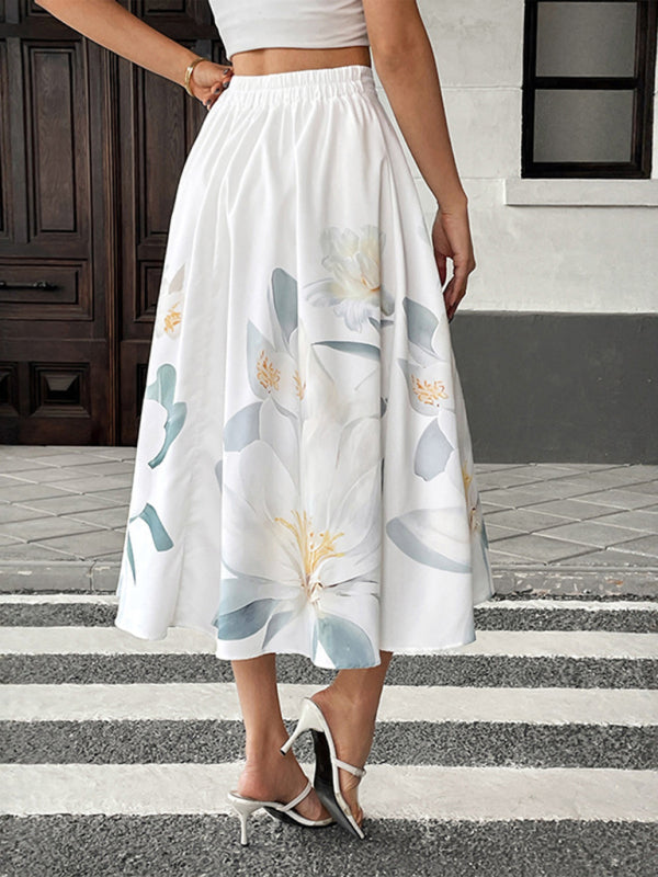 White floral print midi skirt from Casual Floral Holiday Dress with button details