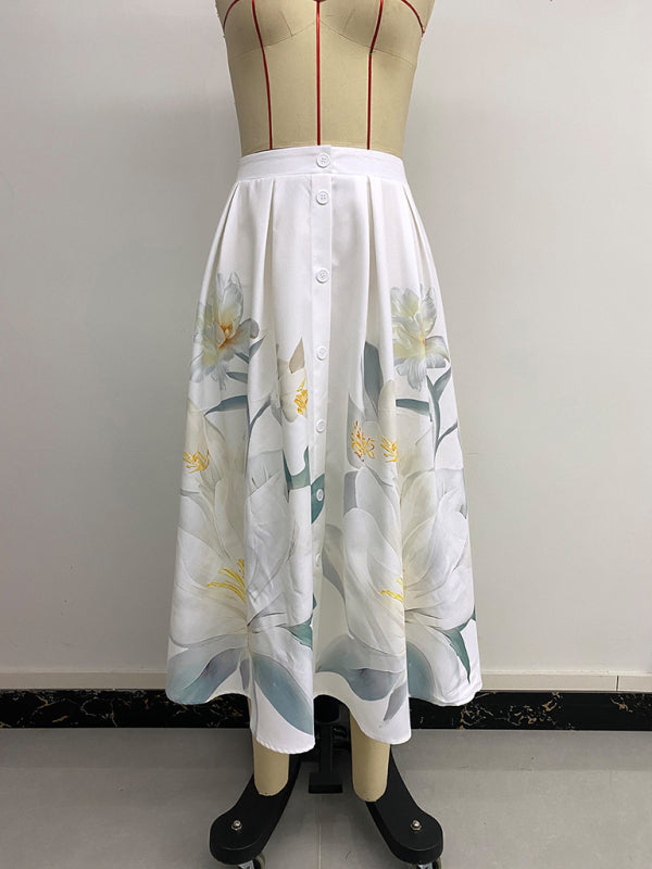 White floral button-front skirt from Casual Floral Holiday Dress collection