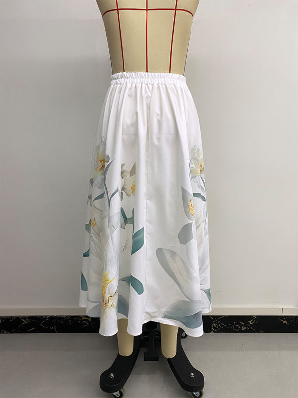White floral print skirt from Casual Floral Holiday Dress with button details