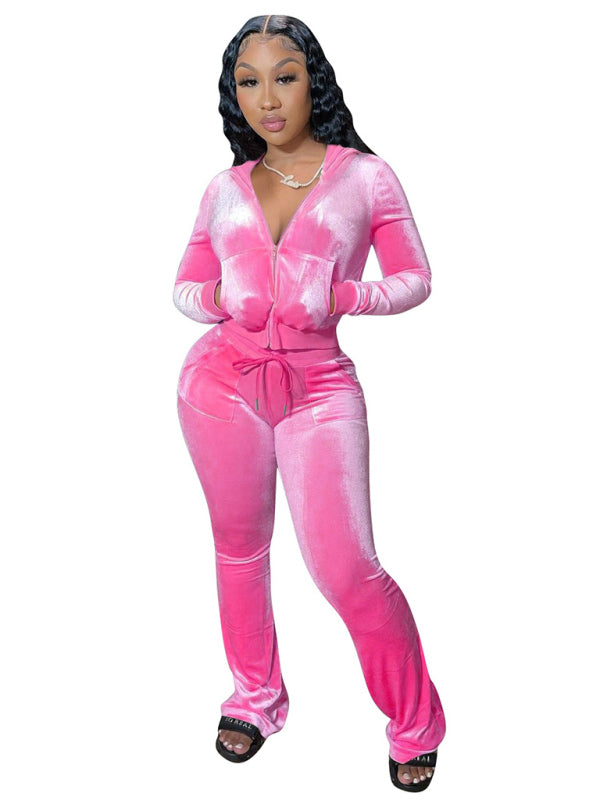 Casual Hat Wide Leg Pants Two Piece Set - Pink / S