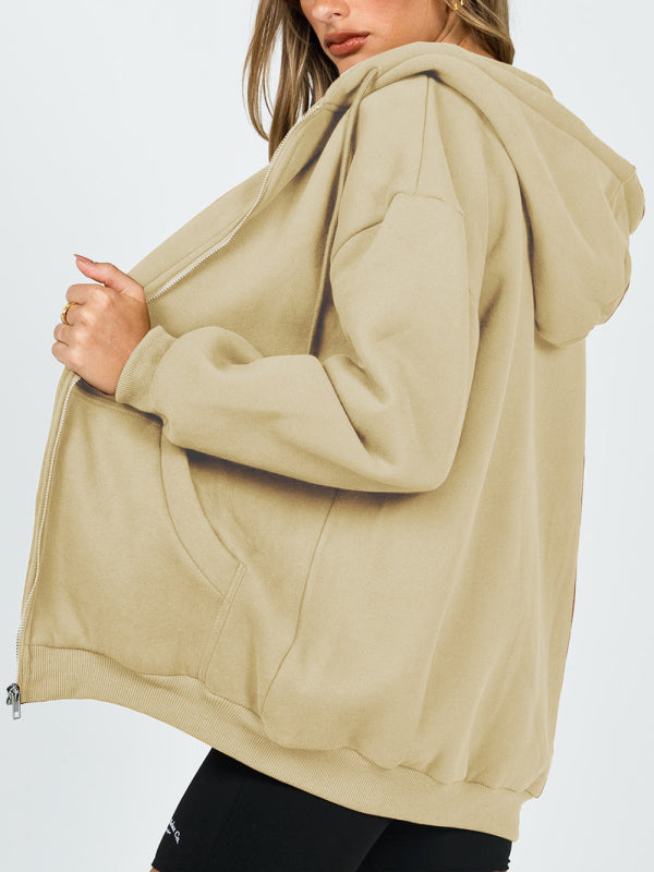 Casual hooded thickened zipper cardigan sweater - Cracker khaki / S