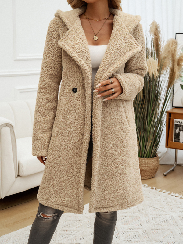 Casual Loose Hooded Plush Coat for Women - Khaki / S