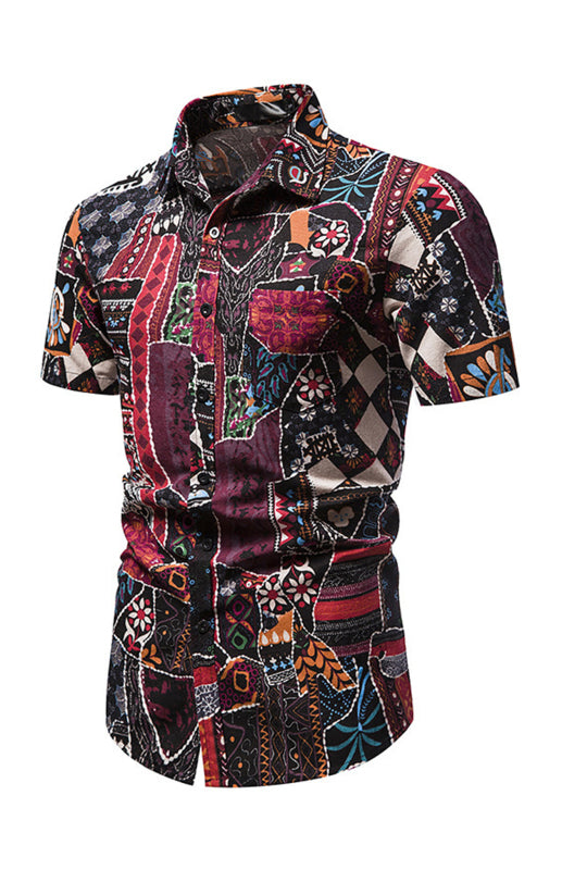 Casual Men’s Polyester Shirt with Welt Pocket and Regular Sleeves - Red / S