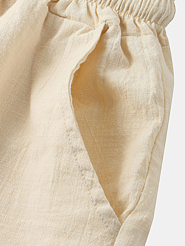 Casual Pants Men’s Cotton Linen Beach Pants Korean Style Solid Color Linen Pants