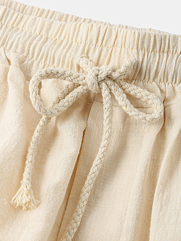 Casual Pants Men’s Cotton Linen Beach Pants Korean Style Solid Color Linen Pants