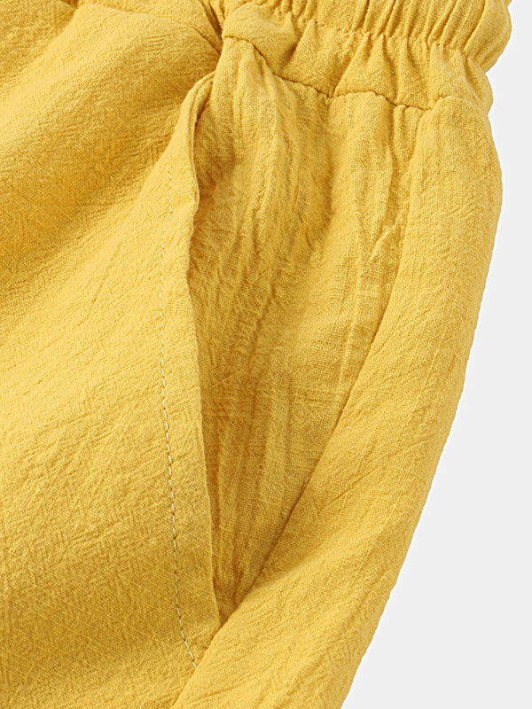 Casual Pants Men’s Cotton Linen Beach Pants Korean Style Solid Color Linen Pants