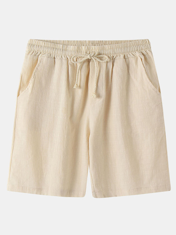Casual Pants Men’s Cotton Linen Beach Pants Korean Style Solid Color Linen Pants - Khaki / S