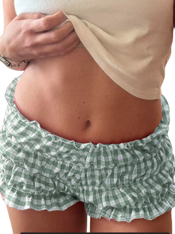 Casual Plaid Shorts Fashionable Lace Sexy Women’s Low Waist Pants - Green / S