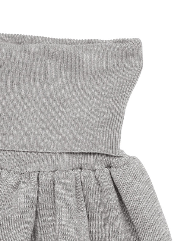 Gray knitted dress from Casual round neck short belly-exposed knitted long-sleeved top plus short skirt two-piece set